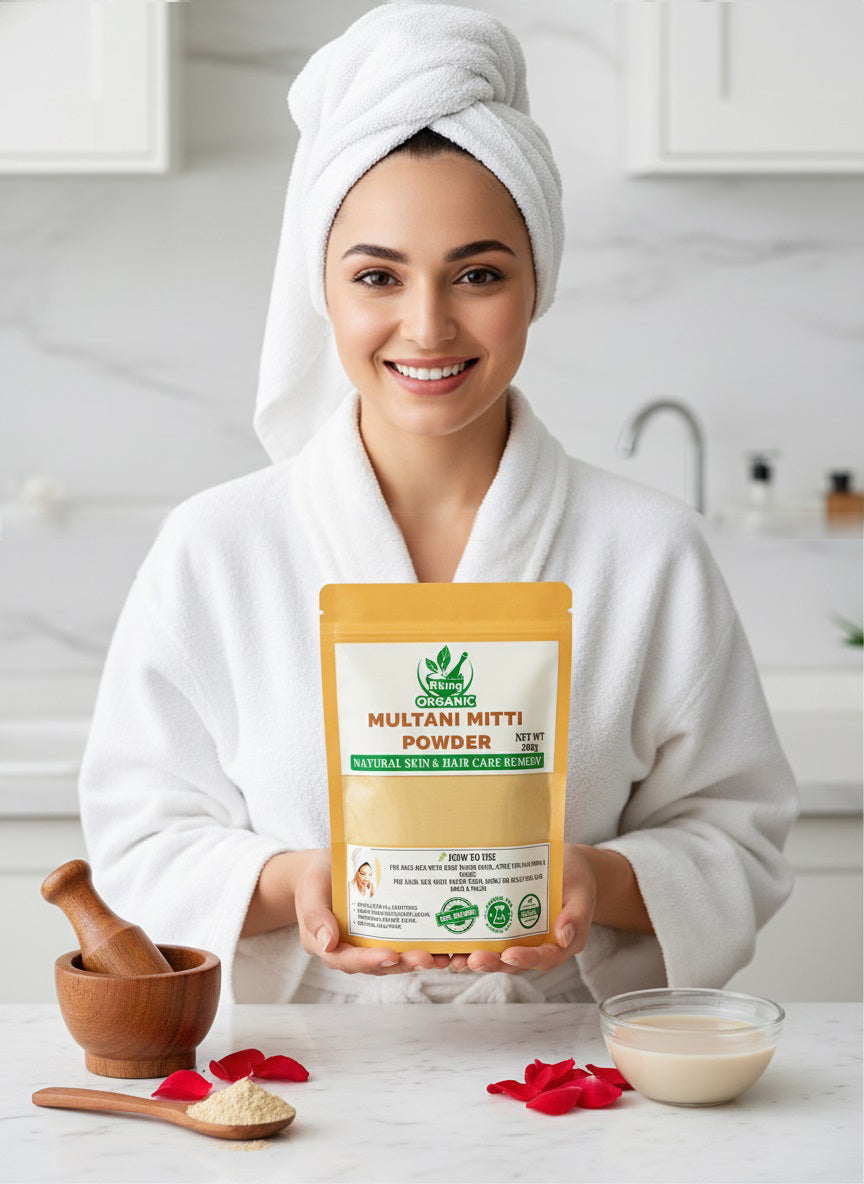 Rking Organic Multani Mitti Powder (Fuller’s Earth) – 100% Natural Face & Hair Care, Oil Control & Glow – 200 g