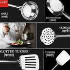 Stainless Steel Kitchen Utensil Set, 5-Piece Cooking Tools with Ladle, Basting Spoon, Skimmer, Turner, Slotted Turner, 35.5 cm Length