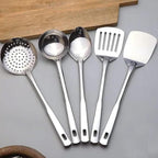 Stainless Steel Kitchen Utensil Set, 5-Piece Cooking Tools with Ladle, Basting Spoon, Skimmer, Turner, Slotted Turner, 35.5 cm Length